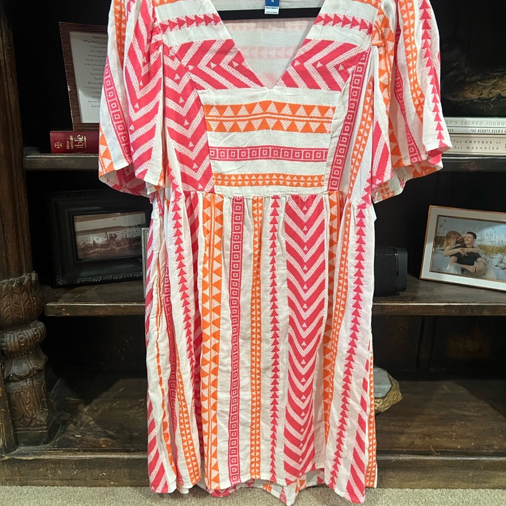 Vibrant Pink and Orange Geometric Dress